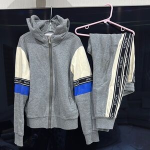 Moncler Gray Tracksuit with Blue and Cream Accents